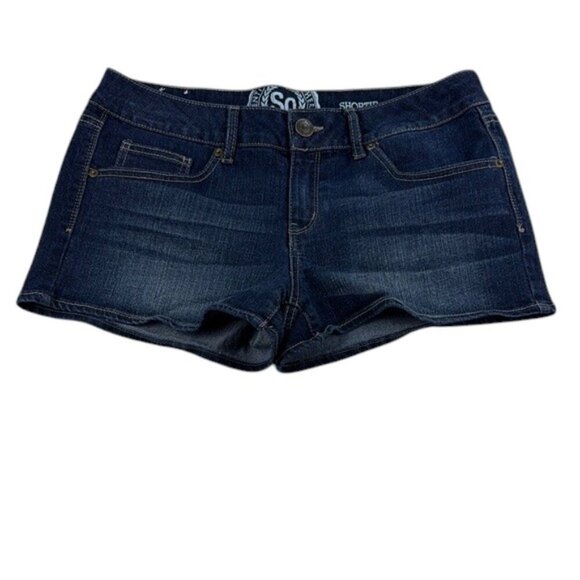 SO Shorts Dark Wash Shortie Shorts Mid-Rise Women's Size 11 - Picture 1 of 7